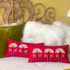 2 Red colorful beaded and embroidered pillows